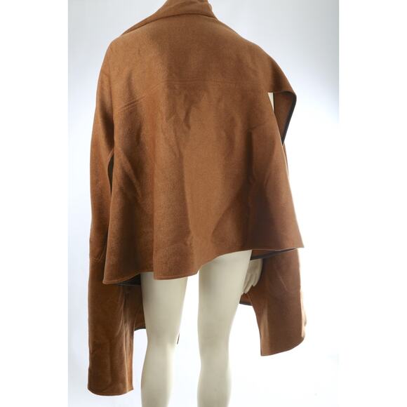 Lafayette 148 Camel Brown Cashmere Wrap Cape One Size Leather Trim Luxe Shawl - Picture 14 of 16